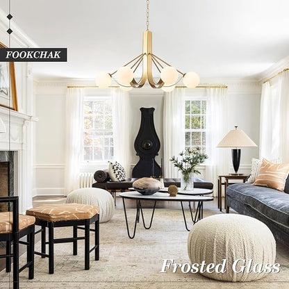 Gold Sputnik Light Fixture Modern Kitchen Chandelier Brassy Gold Bedroom Light Fixtures with Chain 33in Dining Table Light Fixture Mid-Century 6 Light Frosted Glass Chandelier for Living Room Entry