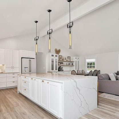 Black Pendant Lights,Modern Glass Pendant Lights Kitchen Island,21.6'' Farmhouse Kitchen Pendant Lighting Over Island for Dining Table,Bathroom,Bedroom,Included E26 Bulb