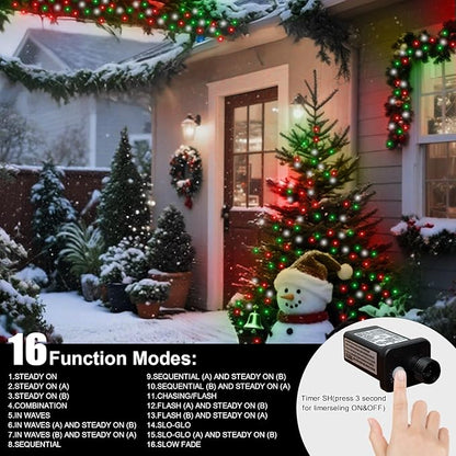 LAMPHOME 33ft Christmas Decorative Mini Lights, 100 LED Transparent Wire Fairy Starry String Lights Plug in, 16 Lighting Modes for Outdoor Xmas Tree Wedding Party Decoration (Red/Green/White)