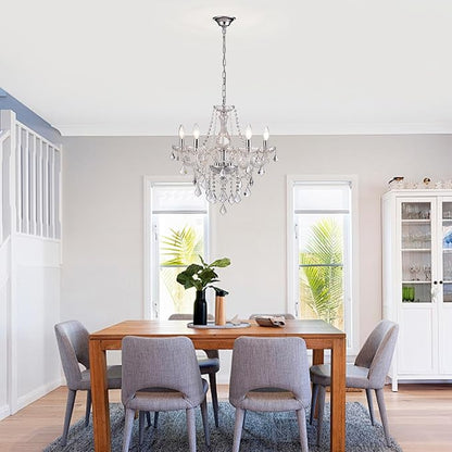 5-Light Modern Candle Crystal Glass Chandelier Pendant Ceiling Lighting Fixture for Dining Room Kitchen Hallway Living Room Bedroom Bar Closet, 23" Chrome Contemporary Elegant Lamp