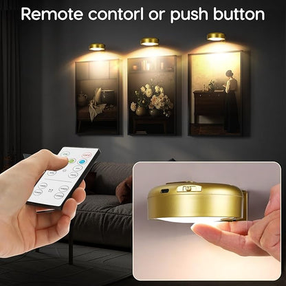 6Pack-Recharge Battery Wall Picture Light with Remote for Painting Gallery Photo Frame Dartboard Portrait Poster,Dimmable Art Display LED Light Indoor Magnetic Mount,3 Lighting & Timer auot-OFF