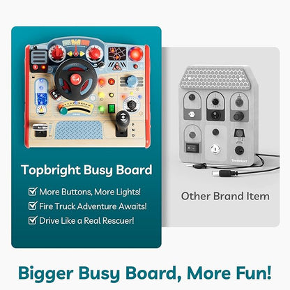 TOP BRIGHT Montessori Busy Board with LED Light, Sensory Toys with Sounds & Switches, Activity Board for Kids 3-5, Car Driving Toy for Toddler Boy, 3 Year Old Girl Boy Gifts for Birthday Christmas