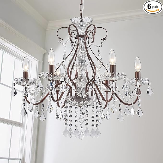 Saint Mossi 6 Light Crystal Chandelier Light Fixture Modern Chandelier Crystal Lighting, Crystal Pendant Raindrop Chandelier for Dining Room,Bedroom,Living Room,H23 x D24, 6-Light