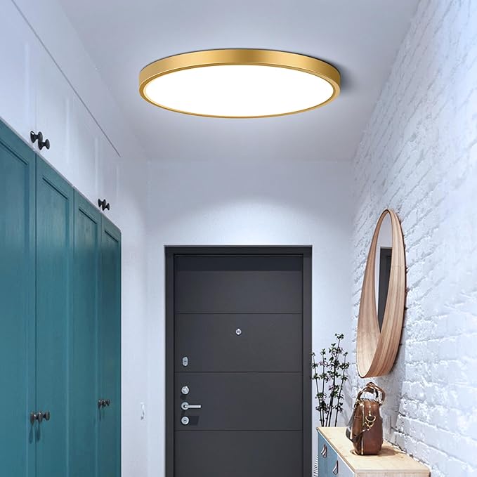 9Inch LED Flush Mount Ceiling Light Fixture, 18W(180W Equivalent), 1800LM, 6000K Cool White, IP40, Flat Modern LED Ceiling Lights for Bedrooms, Living Rooms, Bathrooms, Stairwells, etc.(Gold)