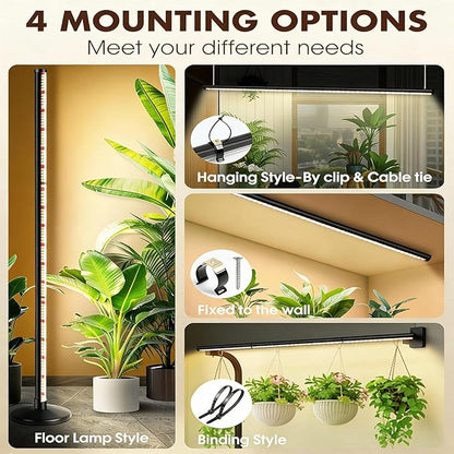 65Inch Vertical Grow Lights for Indoor Plants: 48W, 6000K, 336 LEDs Full Spectrum LED Standing Plant Lights with Timer and 10 Level Dimmable Plant Growing Lamp for Greenhouse