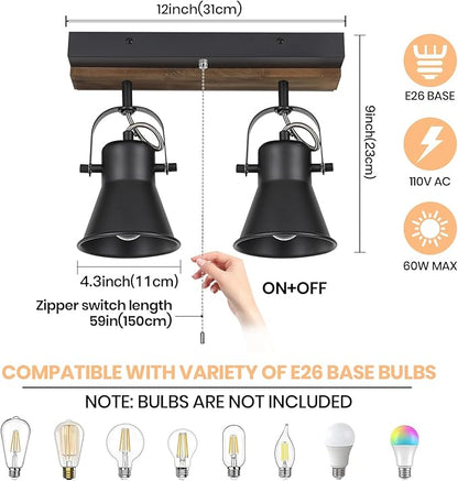 2 Light Kitchen Lighting fixtures Ceiling,Adjustable Ceiling Light with Pull Chain,Farmhouse Track Lighting fixtures Ceiling for Dining Room, Hallway,Bathroom.