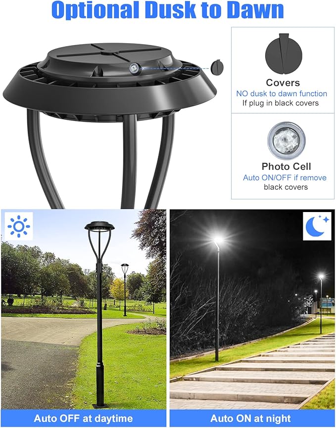 KUKUPPO 80W LED Post Top Light 80W/64W/48W Wattage Selectable ETL Listed 11200Lm LED Post Pole Top Light Dusk to Dawn IP65 Waterproof for Outdoor Commercial Pole Light Fixture AC100-277V