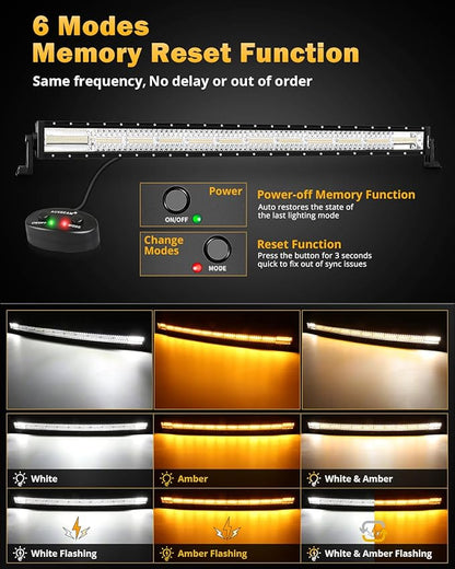Auxbeam 6 Modes Amber White Series 50 Inch Curved LED Light Bar 288W Strobe Flash Warning Multi-Function Offroad Lighting Spot Flood Combo Driving Fog Lamp for Truck, Jeep, Boat, Car, 4x4