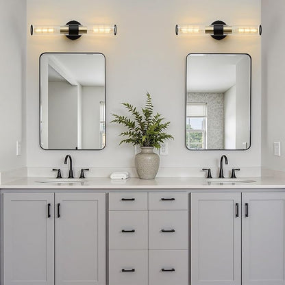 Bathroom Light Fixtures, Black Gold Wall Sconce in Threaded Glass Vanity Light, Modern Bathroom Wall Light for Bedroom, Living Room - Bulb Not Included