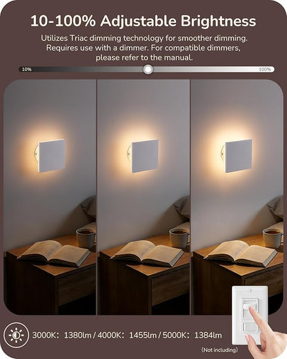 EDISHINE 4 Pack Small LED Outdoor Wall Lights Exterior/Interior, 3000K-5000K Dimmable Wall Sconce, Square Modern Exterior Lighting Fixtures, IP65 Waterproof Aluminum Outside Porch Light, White