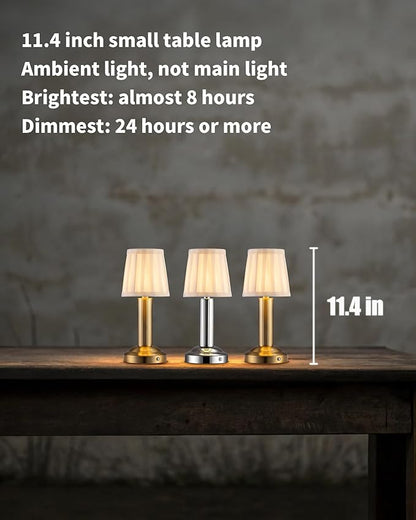 Small Cordless Table Lamp 2 Pack, 11.4" H Fabric Shade Touch Lamps, 4000mAh Rechargeable Battery Powered Lamp, Mini Bedside Lamp for Buffet, Dining Room, Bedroom, Bar (Silver)