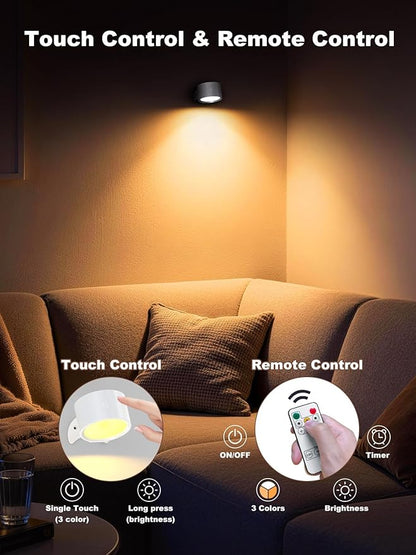 Smiling Shark Wireless Wall Light, Rechargeable Wall Light LED 360° Rotate Magnetic 3 Color & 4 Brightness Stepless Dimming Adhesive Rechargeable Wall Sconce for Bedroom Bedside, White