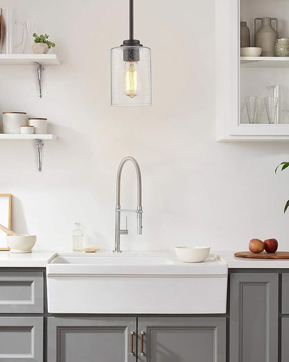 Beionxii Glass Pendant Light | Farmhouse Mini Pendant Lighting for Kitchen Island Dining Room Over The Sink, Oil Rubbed Bronze with Bubble Glass - DMD9002-1H/1PK