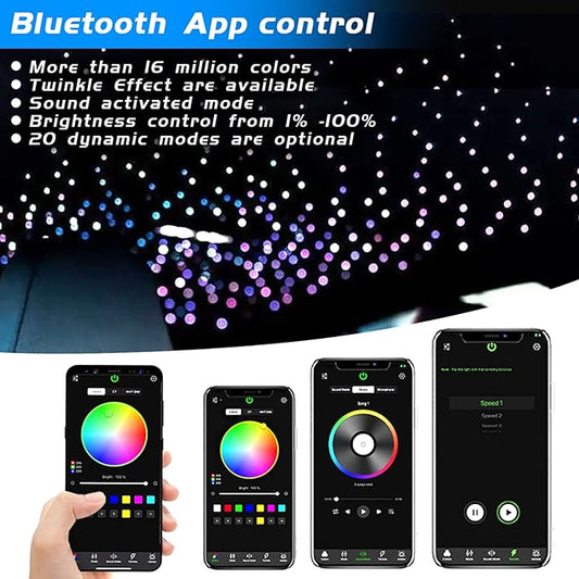 ATOKEE Starlight Headliner Kit 550pcs 0.03in 13.1ft, 16W Twinkle Fiber Optic Star Lights for Car Roof Use with APP/RF Remote Control