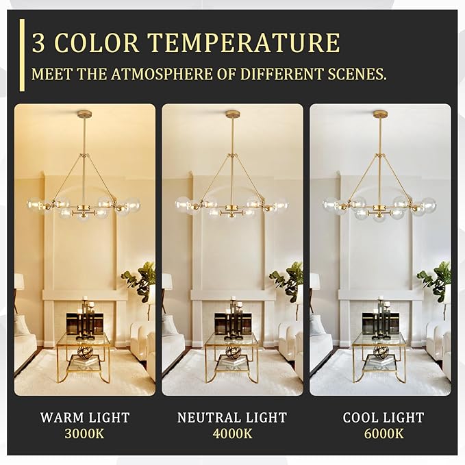 CATINER L40”Sputnik Chandeliers 9-Lights Modern Gold Chandelier Mid Century Ceiling Pendant Light Fixtures with Clear Glass Globe Shades for Kitchen Bedroom Living Dining Room Foyer Entryway