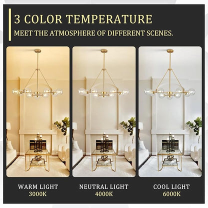 CATINER L40”Sputnik Chandeliers 9-Lights Modern Gold Chandelier Mid Century Ceiling Pendant Light Fixtures with Clear Glass Globe Shades for Kitchen Bedroom Living Dining Room Foyer Entryway