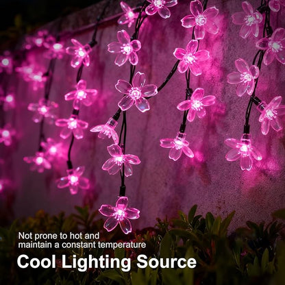 2 Pack Total 52FT 120 LED Solar String Lights Outdoor Waterproof Flower Fairy Lights for Garden Fence Patio Yard Christmas Tree Lawn Wedding Party Decor, Pink