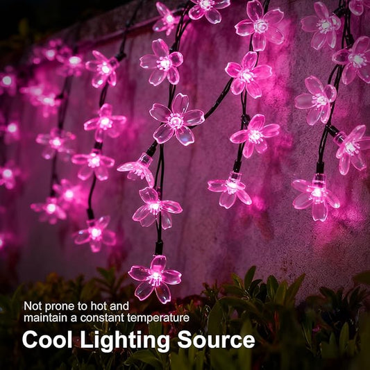 2 Pack Total 52FT 120 LED Solar String Lights Outdoor Waterproof Flower Fairy Lights for Garden Fence Patio Yard Christmas Tree Lawn Wedding Party Decor, Pink