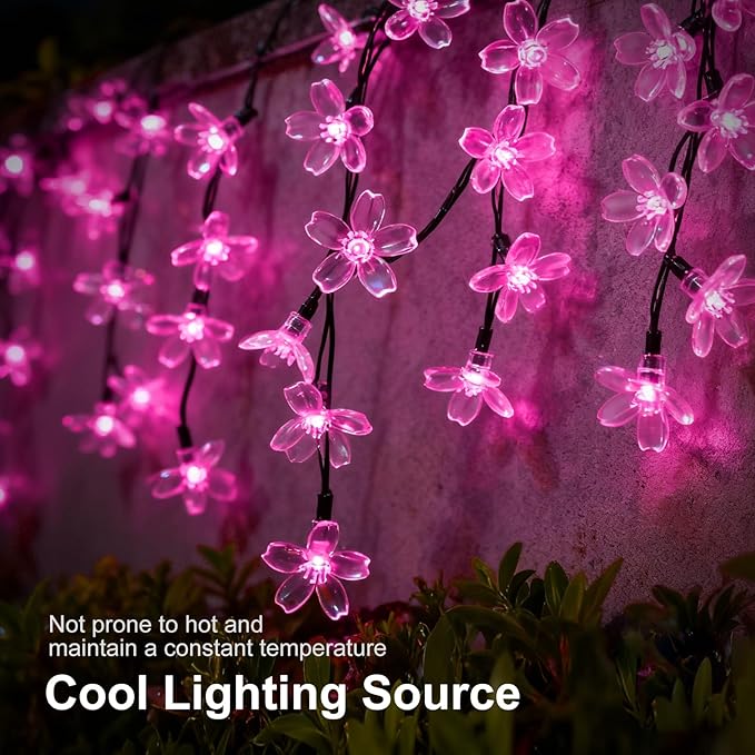60 LED Solar String Lights Outdoor Waterproof Flower Fairy Lights for Garden Fence Patio Yard Christmas Tree Lawn Wedding Party Decor, Pink
