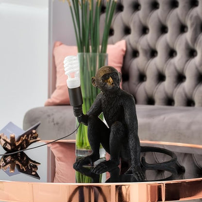 Modern Resin Monkey Wall Lamp Table Lamp Hemp Rope Pendant Light Vintage Monkey Lamp for Home Decor Dining Living Room Bedroom Entryway (Black, Table)