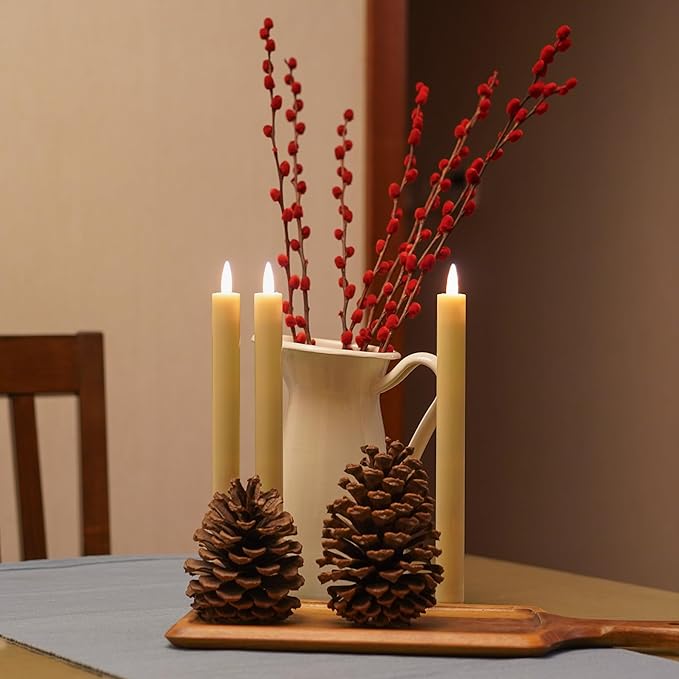 Fanna 4 Ivory Flameless Taper Candles with Dynamic Flickering Flames for Christmas and Weddings, Battery Operated Plastic LED Candlesticks with Timer and Remote, 12 Batteries Included - H 11"