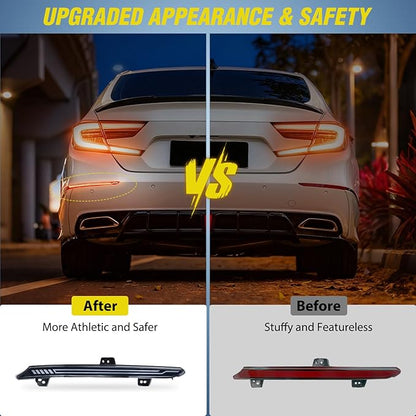 Nilight Rear Bumper Tail Light Compatible with 2018 2019 2020 2021 2022 Honda Accord 10th Smoke Lens LED Reflector Rear Bumper Lamp Brake Turn Signal Sequential Flashing Driving Taillights Replacement