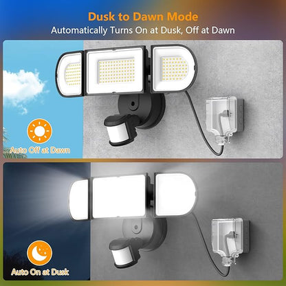 Onforu 130W LED Motion Sensor Outdoor Lights Plug in, Dusk to Dawn Outdoor Lighting, 13000LM Motion Detector Outside Flood Light with Remote, 6500K IP65 Waterproof Security Light(Black)