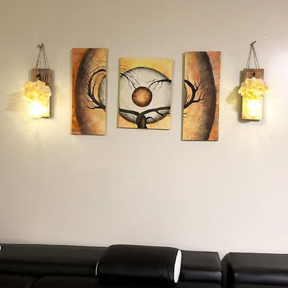 Mason Jar Wall Sconces Set of Two, Wall Deco Cute Wall Decor with LED Fairy Lights, Art for Living Room Modern Decorations, House Decor, Rustic Brown