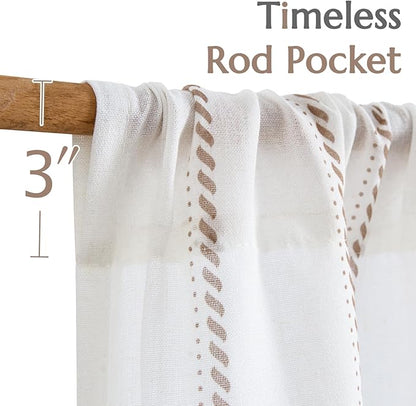 jinchan Linen Striped Kitchen Curtains Tier Cafe Curtains for Living Room Bathroom RV 36 Inch Farmhouse Rustic Half Window Treatment Light Filtering 2 Panels Taupe on White