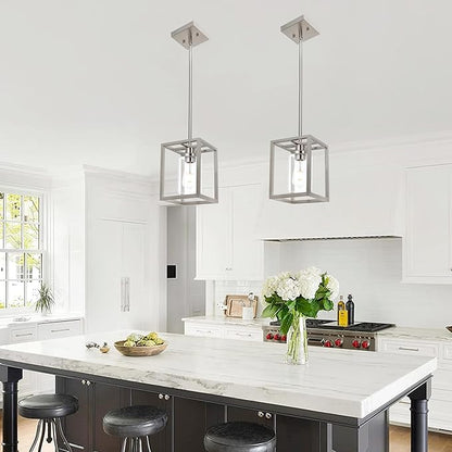 MELUCEE 2 Pack Modern Pendant Light Fixtures for Kitchen Island Brushed Nickel Dining Table Light Bathroom Ceiling Light, 1-Light Small Chandeliers with Clear Glass Shade