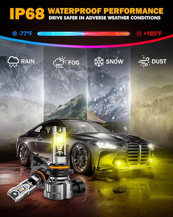 Auxbeam H10 9140 9145 Fog Lights, 3000K Golden Yellow Light, 10000LM 400% Brightness H10 9040 9045 Fog Light, Plug and Play