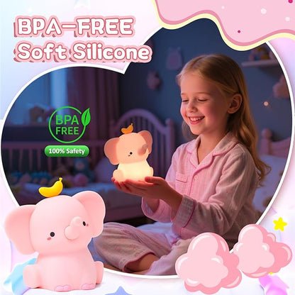 Attivolife Elephant Night Light for Kids, Cute Elephant Nursery Silicone Lamp, Rechargeable Animal Themed Room Bedside Decor Nightlight with Dimmable Timer, Gifts for Toddler Girl Teen Birthday Xmas
