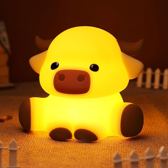 YuanDian Highland Cow Night Light, Squishy Silicone Lamp.Rechargeable, Dimmable with Timer, Touch Control Bedside Nightlight for Home and Desk Decor