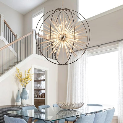 Vezzio 52" Large Globe Chandeliers for High Ceilings 32-Light Modern Black Crystal Chandelier Pendant Light Fixture for Entryway, Foyer, Stairway, Kitchen, Dining, Living Room