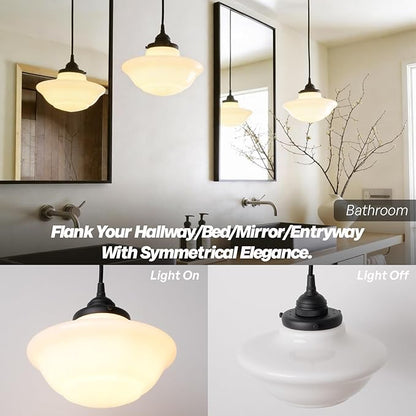 Modern Schoolhouse Ceiling Pendant Light with Milk White Glass Lampshade, Vintage Globe Hanging Ceiling Fixture Lamp for Kitchen Island Dining Room Hallway