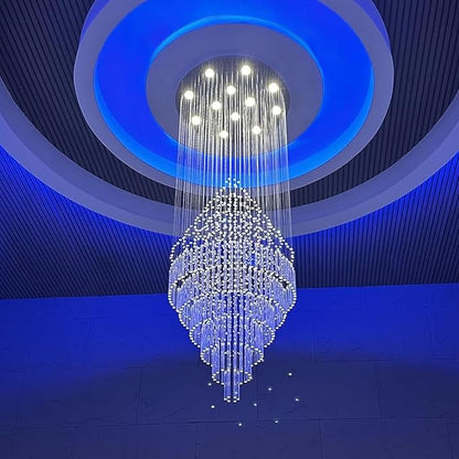 Luxury Large Foyer Chandelier, Modern 12-Lights Round Raindrop Crystal Chandeliers High Ceiling Flush Mount Light Fixtures for Hallway, Entryway, Stairs,Front Entrance D31.5 X H86.7 of CRYSTOP