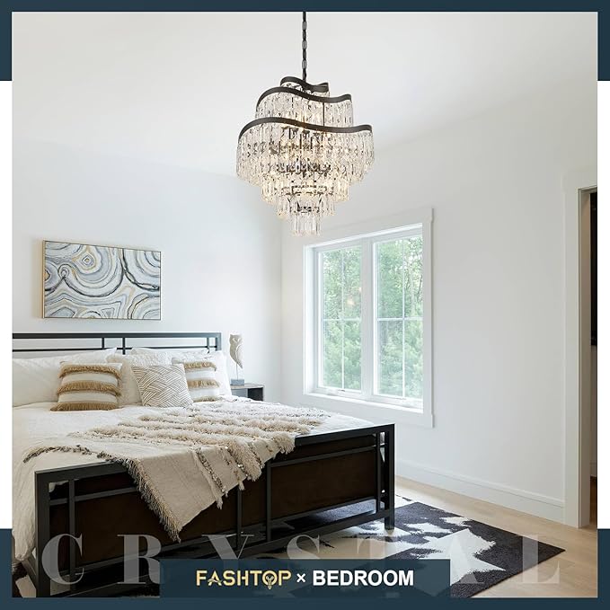 7-Tier 12 Lights Black Crystal Chandelier 20" Modern K9 Crystal Pendant Chandelier Light Fixture Luxury for Living Room Dining Room Bedroom Kitchen Foyer Entryway, E12