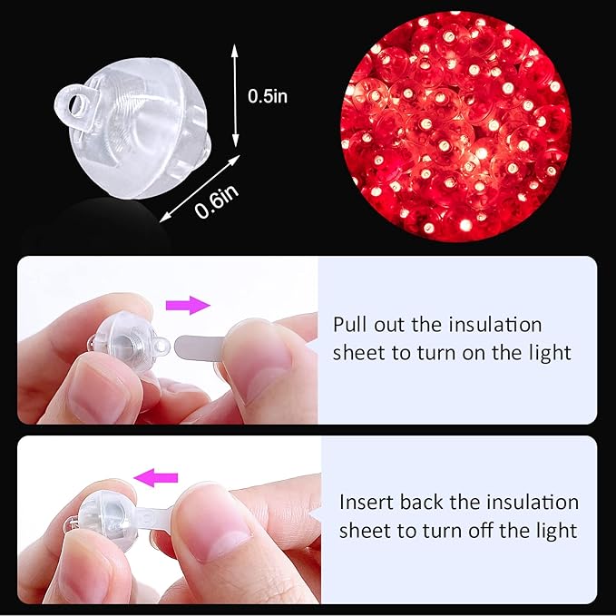 ZGWJ 100PCs Red Balloon Lights Mini, Battery Powered, Long Standby Time Waterproof Tiny Led Round Flash Light for Paper Lantern Balloon Party Easter Eggs Wedding Christmas Halloween Decorations