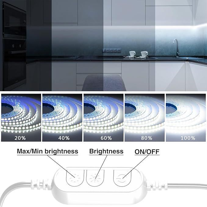 dalattin White COB LED Strip Lights, 16.4ft Dimmable Super Bright 24V Led Tape Light 6500K 1600 LEDs Daylight White Lights for Bedrooms, Mirror, Kitchen, Home Decoration
