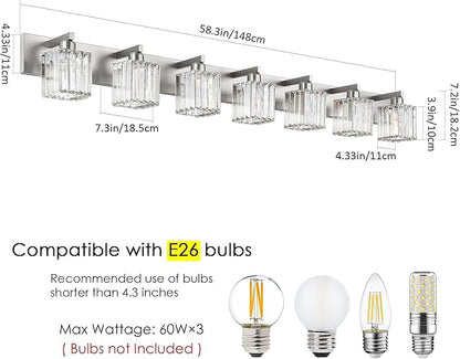 Aipsun Brushed Nickel Bathroom Light Fixtures Crystal Vanity Lighting Fixture Modern Bathroom Vanity Light 7 Light (Exclude Bulb)
