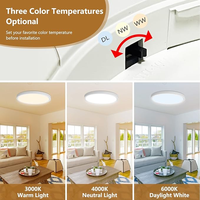 4PK 12 Inch LED Flush Mount Ceiling Light, 24W, 2520LM, 3000K/4000K/6000K CCT Selectable, 0.9inch Super Slim LED Ceiling Light Fixtures, Low Profile Round Flat Panel Light for Bedroom,Kitchen,Hallway