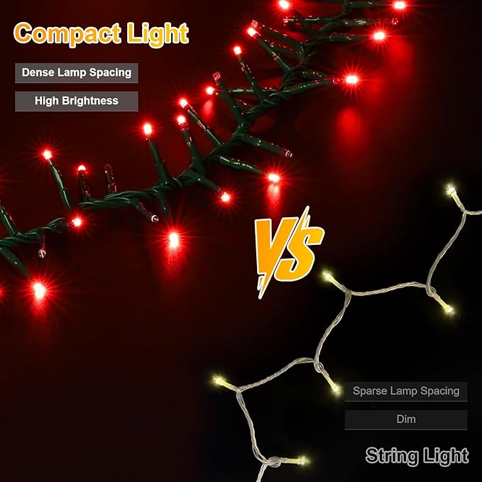 LAMPHOME 500 LED Red String Lights, 46ft 11 Modes Plug in Twinkle Fairy Lights, Waterproof Connectable Cluster Christmas Lights for Christmas Tree, Valentine's Day, Bedroom & Party Decor