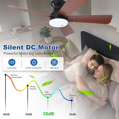 42-Inch Ceiling Fans with Lights: Walnut Low Profile Ceiling Fan with Light and Remote Control - Reversible Flush Mount Fans - 3CCT Dimmable Small Ceiling Fan for Bedroom Indoor/Outdoor Use