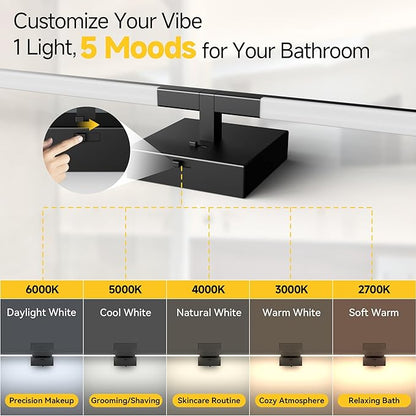 Vanity Lights 24 inch, 4-Level Brightness Built-in Dimmer, 14W Dimmable 5CCT Bathroom Light Fixtures Over Mirror, Black Vanity Lights for Bathroom Mirror Cabinets Bedroom-FCC & ETL Certified