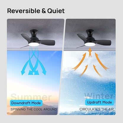 Consciot Ceiling Fan With Lights 30 Inch, Kids Ceiling Fan Black Modern, Flush Mount, Reversible Quiet DC Motor, 6 Speed, Dimmable, Kitchen Bedroom Patio