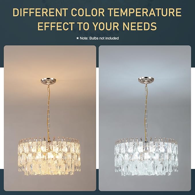 20" Modern Gold K9 Crystal Chandelier 9-Light 4 Tiers Crystal Lighting Fixture Luxury for Living Room Dining Room Bedroom Kitchen Foyer Entryway, E12