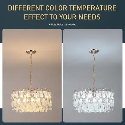 20" Modern Gold K9 Crystal Chandelier 9-Light 4 Tiers Crystal Lighting Fixture Luxury for Living Room Dining Room Bedroom Kitchen Foyer Entryway, E12