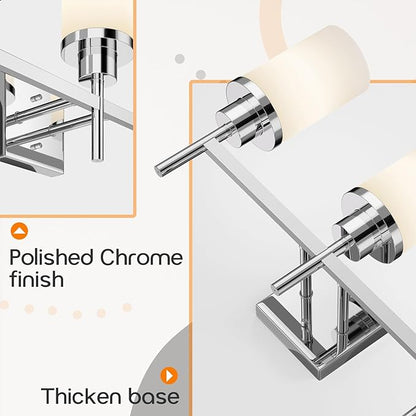 Bathrom Light Fixtures Polished Chrome 3 Vanity Lights with White Frosted Glass Shade, Wall Lamps Over Mirror for Bath Washroom Bedrom T001CH-L3