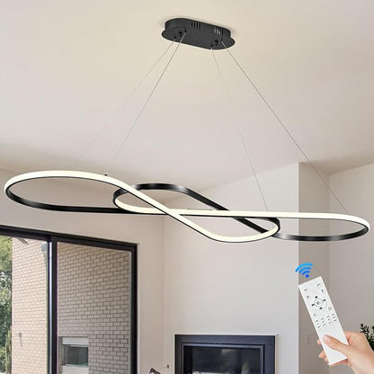 Modern LED Chandelier Black Dimmable LED Pendant Light for Dining Room Light Fixture Over Table Modern Kitchen Island Lighting High Ceiling with Remote for Living Room(56 Inch, 3000K-6500K)