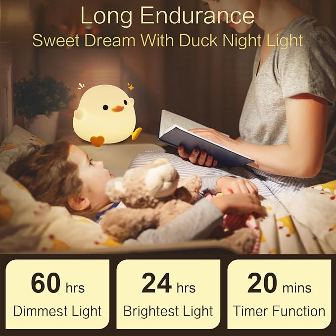 YR YRHH-PET Duck Cute Lamp, Squishy Dodo Duck Kids Night Light, Dimmable Bedside Light, Baby Nursery Touch Animal Silicone Nightlight, Boy Girl College White Elephant Gift, Desk Decor Bean Ducky Stuff